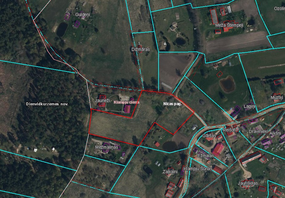 Kadastra karte — Klampju ciems un apkārtnes zemes gabali